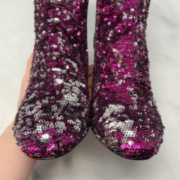 Paris Texas Pink Reversible Sequin Block Heel Ankle Booties Boho 6.5 - Picture 2 of 7